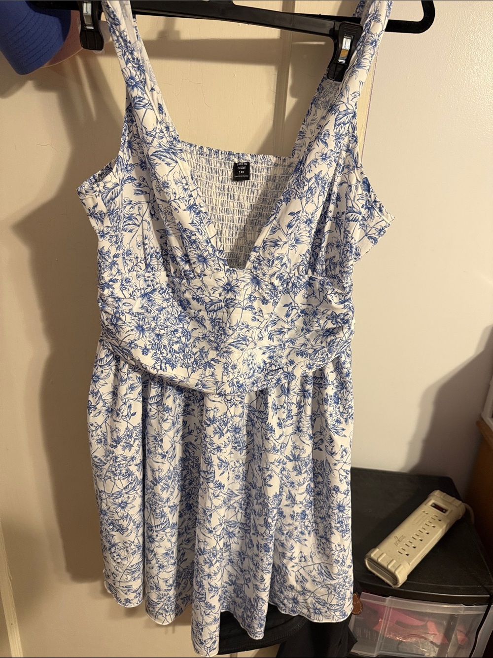 Shein Blue & White Floral V-Neck Mini Dress